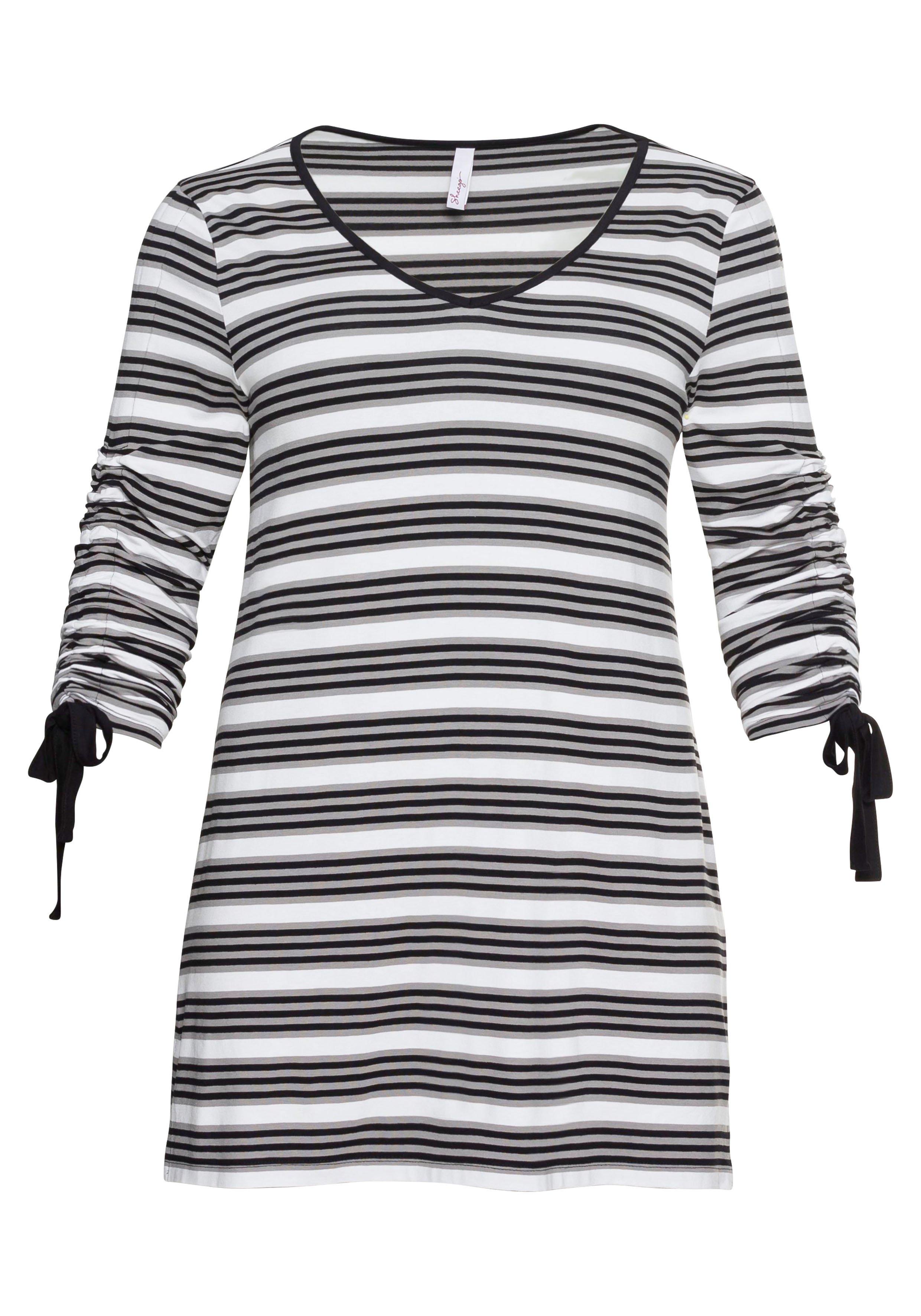 Longshirt mit Ringeln und Raffung am Ärmel