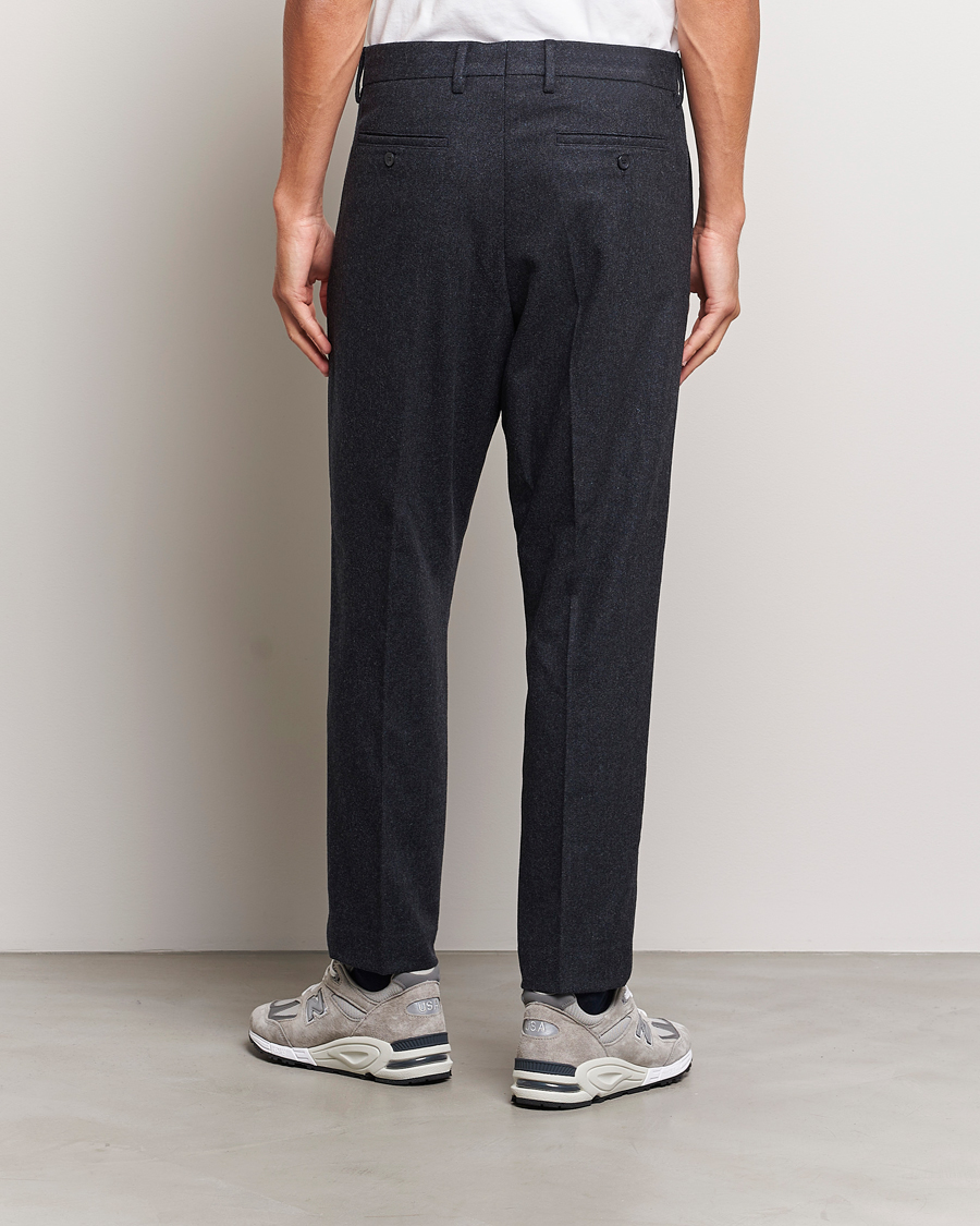 NN07 Bill Brushed Flannel Pleated Trousers Navy Blue