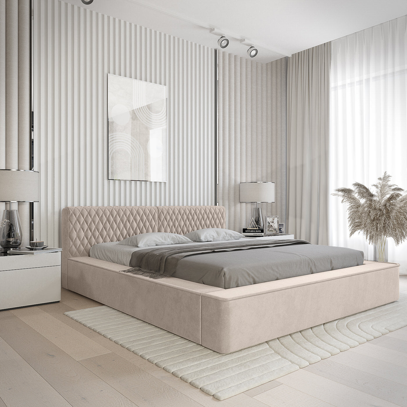 Trae Mobler Azurro 160 x 200 cm Gestoffeerd Bed Beige