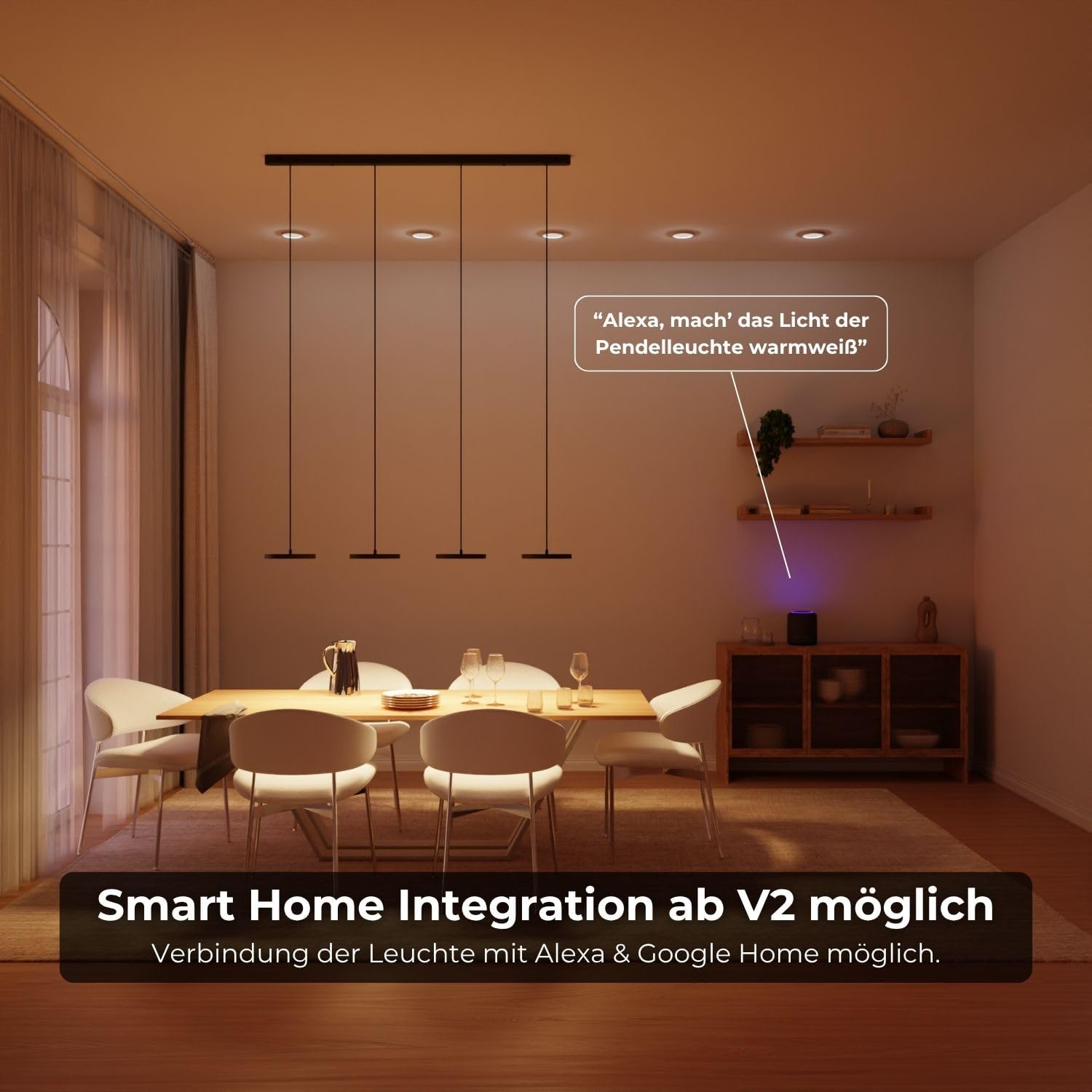 Dimmbare Pendelleuchte 'Evanos', LED Deckenleuchte, moderne Hängelampe Esstisch Wohnzimmer Smart Home Alexa Google Home Tuya