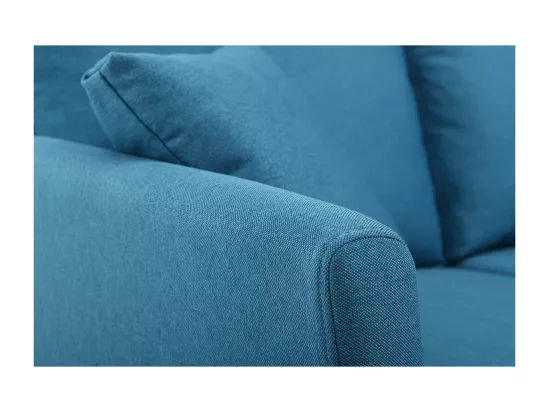 Canapé scandinave déhoussable 2 places en tissu bleu canard et bois clair OSLO