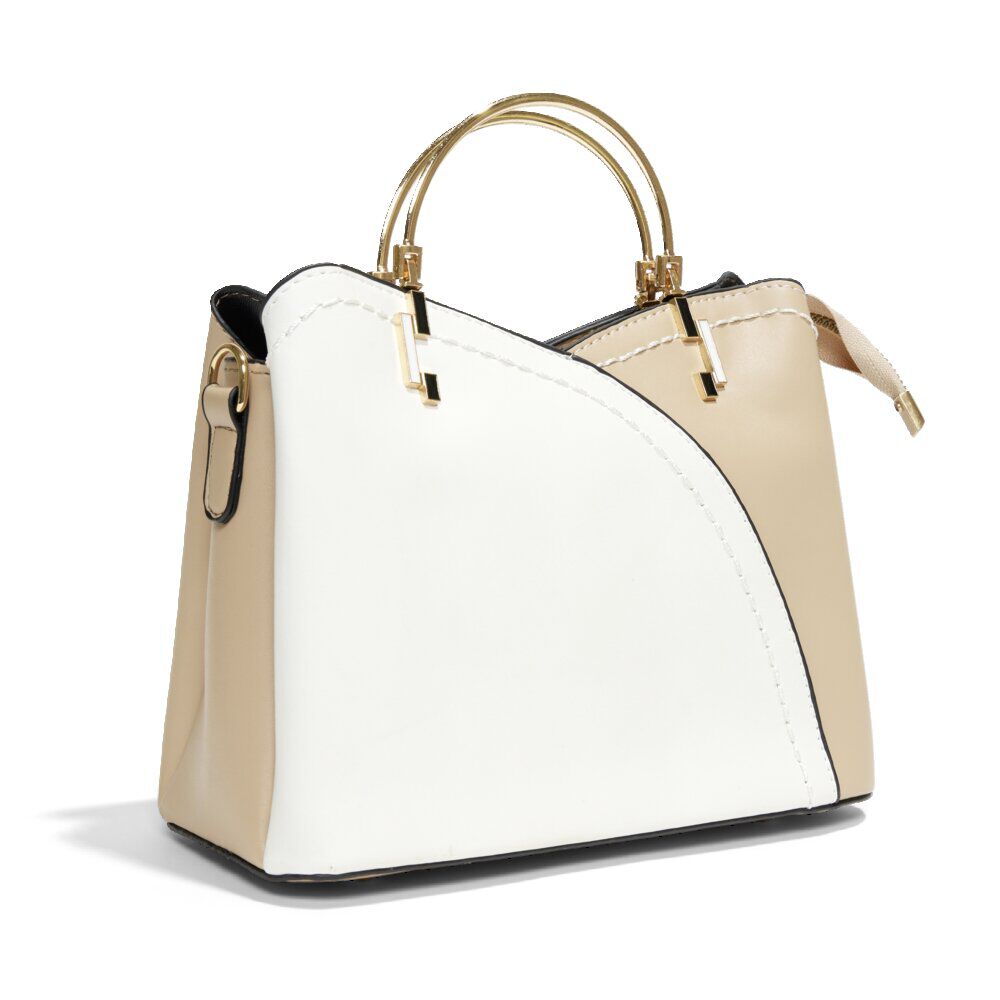 Sac à main simili bicolore anse doré et bandoulière 23x11xH19cm - 2 modèles beige ou bleu