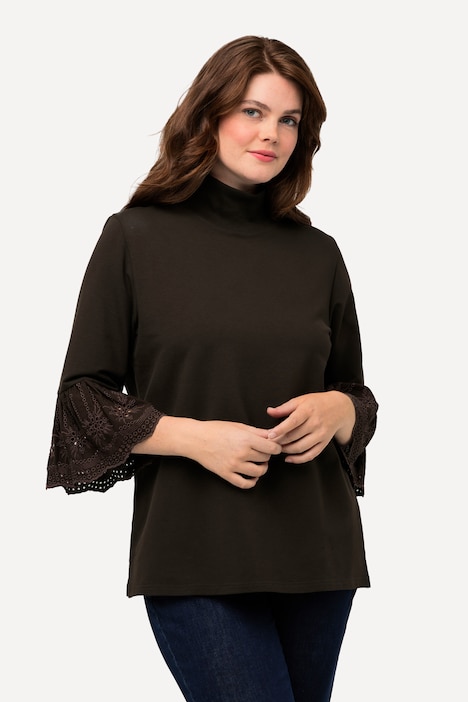 Sweatshirt, Spitze, Stehkragen, 3/4-Arm, Biobaumwolle