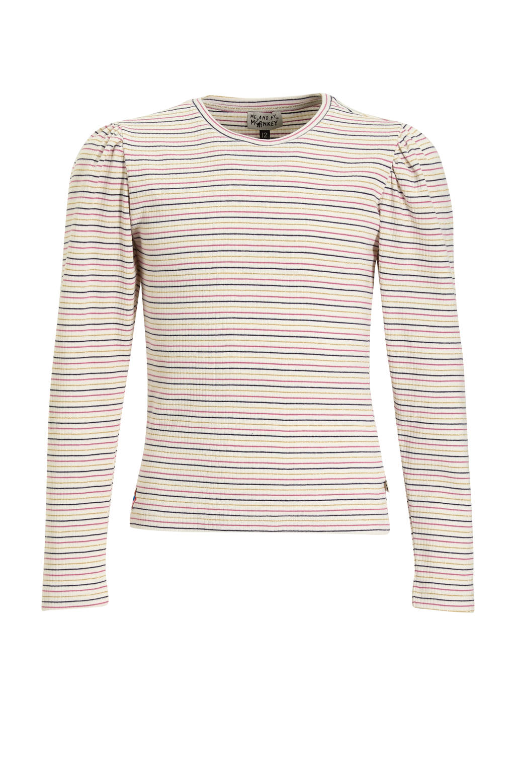 Me & My Monkey longsleeve Runa wit / roze / blauw / goud gestreept