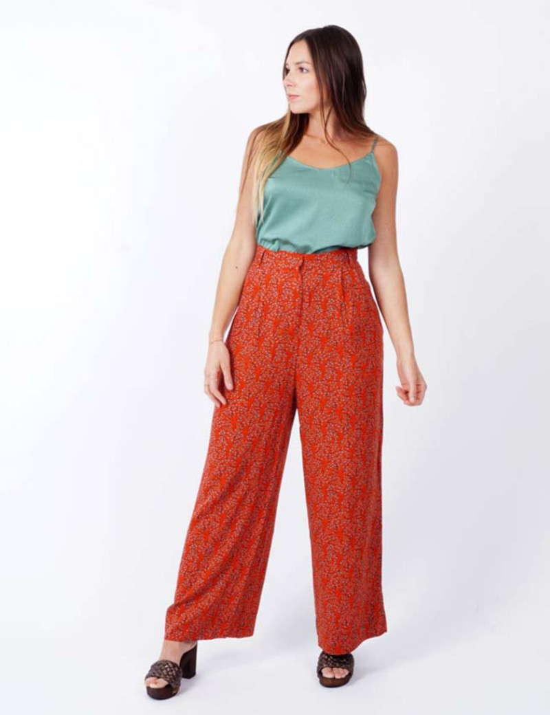 SEE U SOON PANTALON PALAZZO IMPRIMÉ BRICK