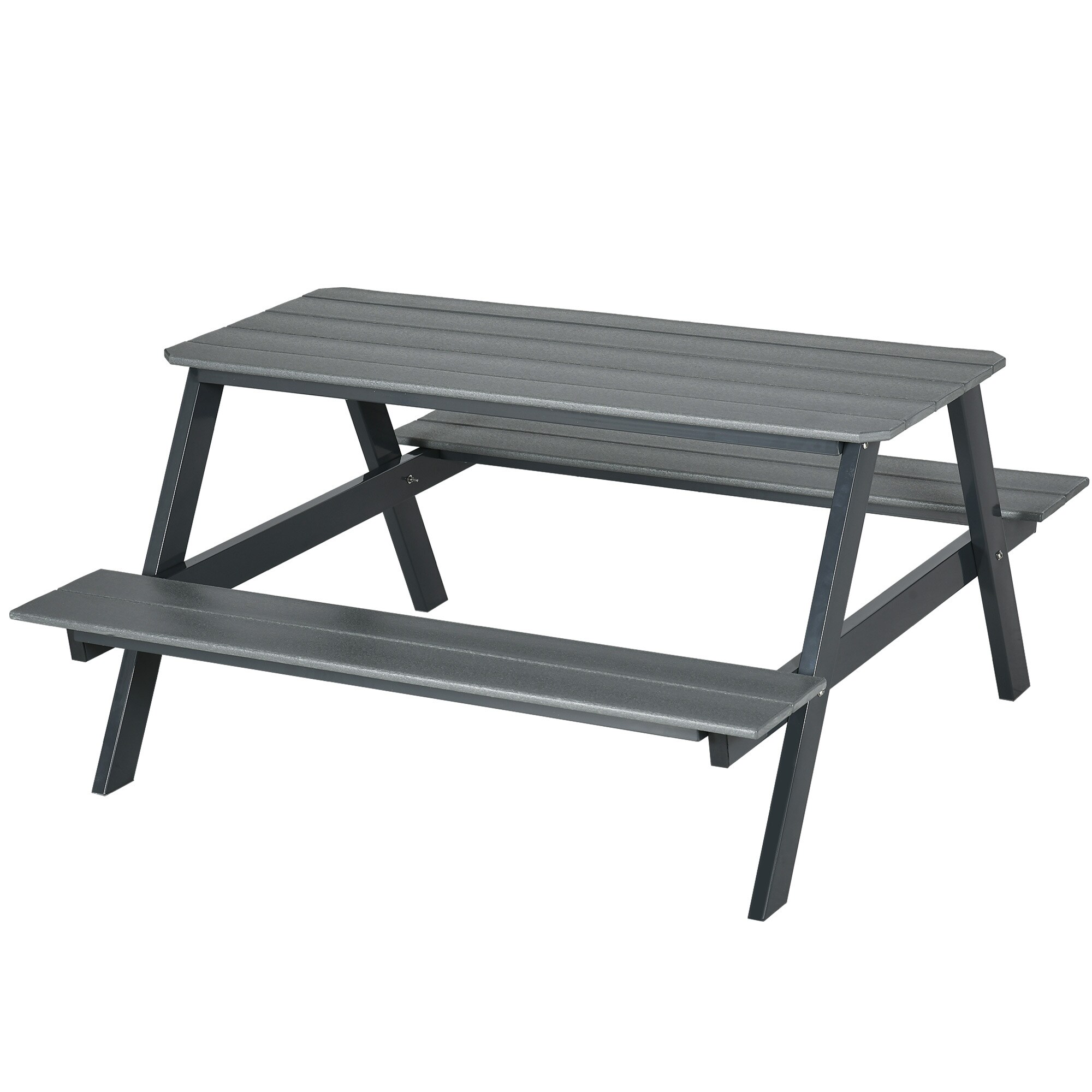 Outsunny Picknick Tisch mit Bank grau 150L x 140B x 47H cm