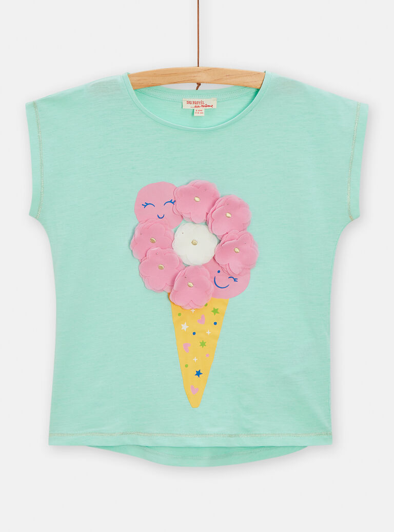 T-shirt couleur vert d'eau animation glace pour fille