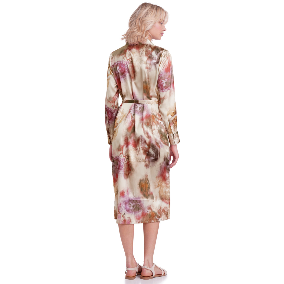 Gina Collection Damen Satin-Kleid im Batik-Look creme / bunt