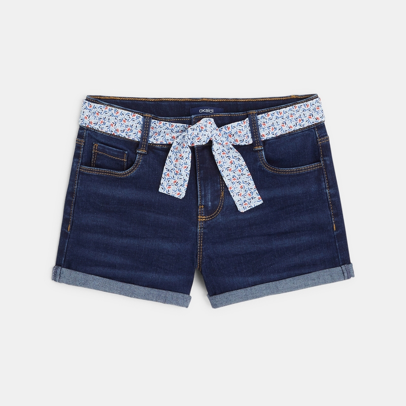 Short en jean ceinturé bleu fille