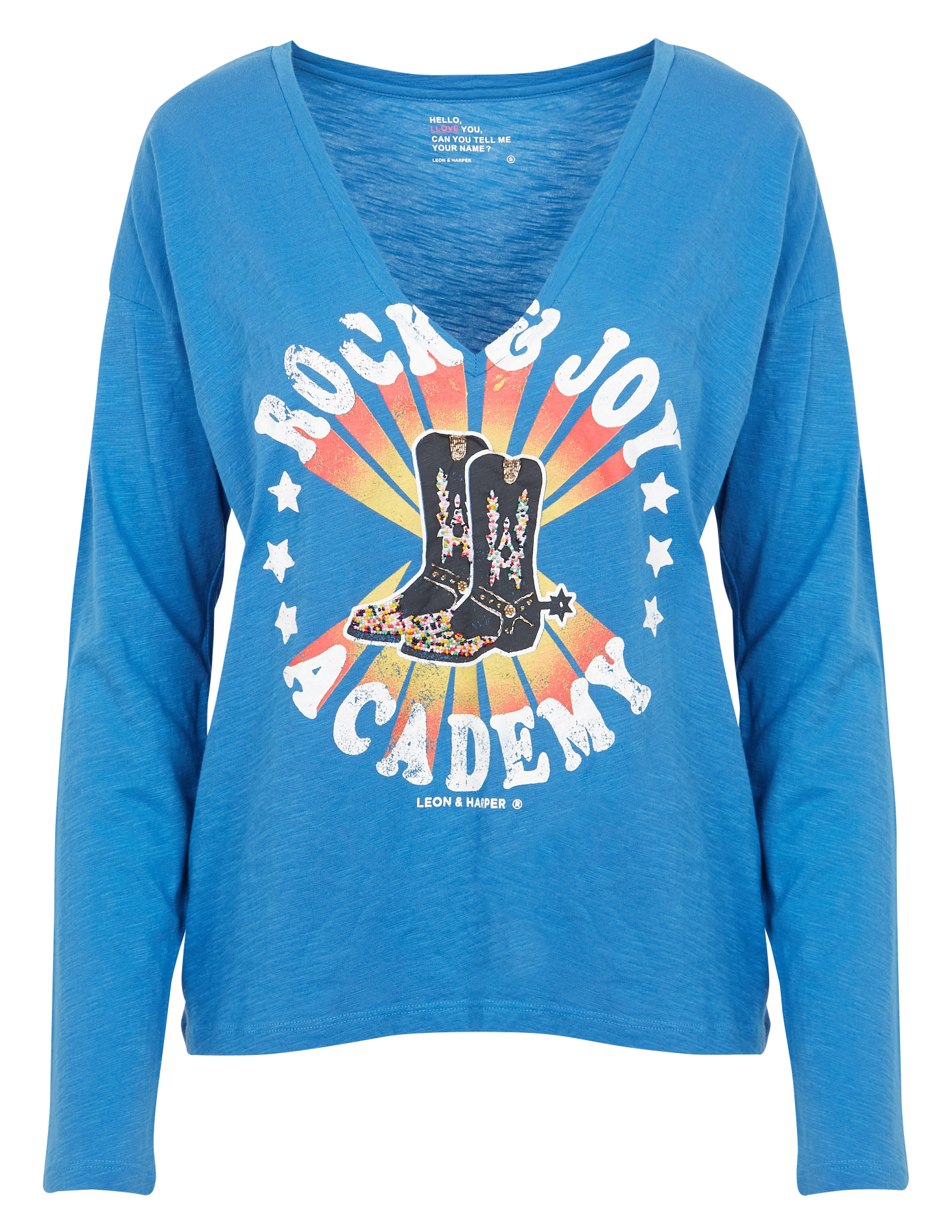 TOMY - Tee-shirt droit col V en coton organique | Bleu