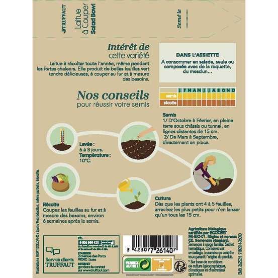 Graines de laitue salad'bowl Bio en sachet