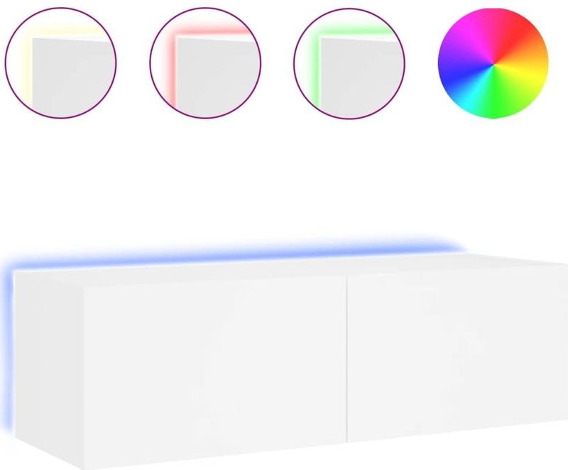 vidaXL Tv-wandmeubel - Wit - Bewerkt Hout - 100x35x31 cm - Met LED-verlichting