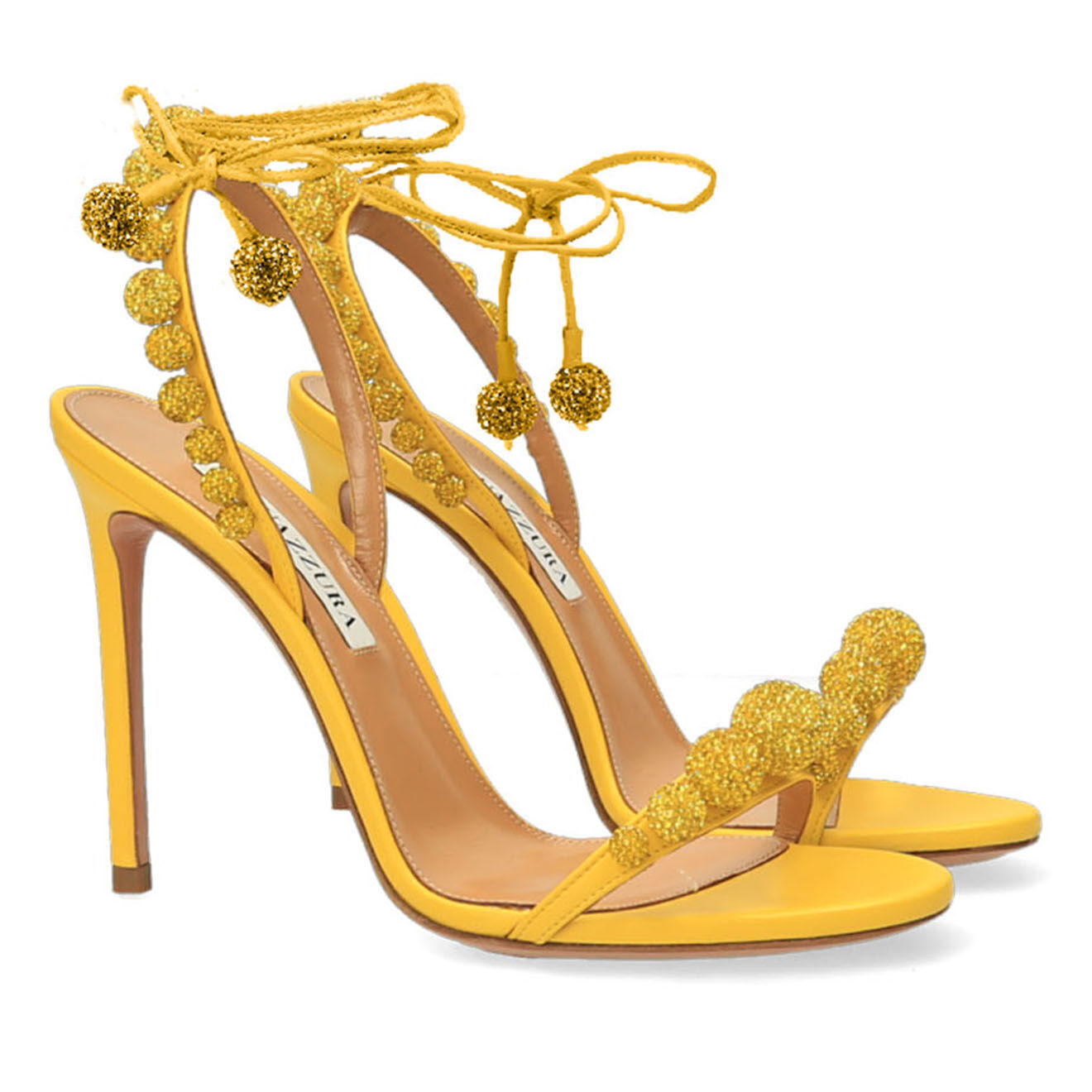 Aquazzura Sandales en Cuir Disco Dancer jaunes - Talon 10.5 cm