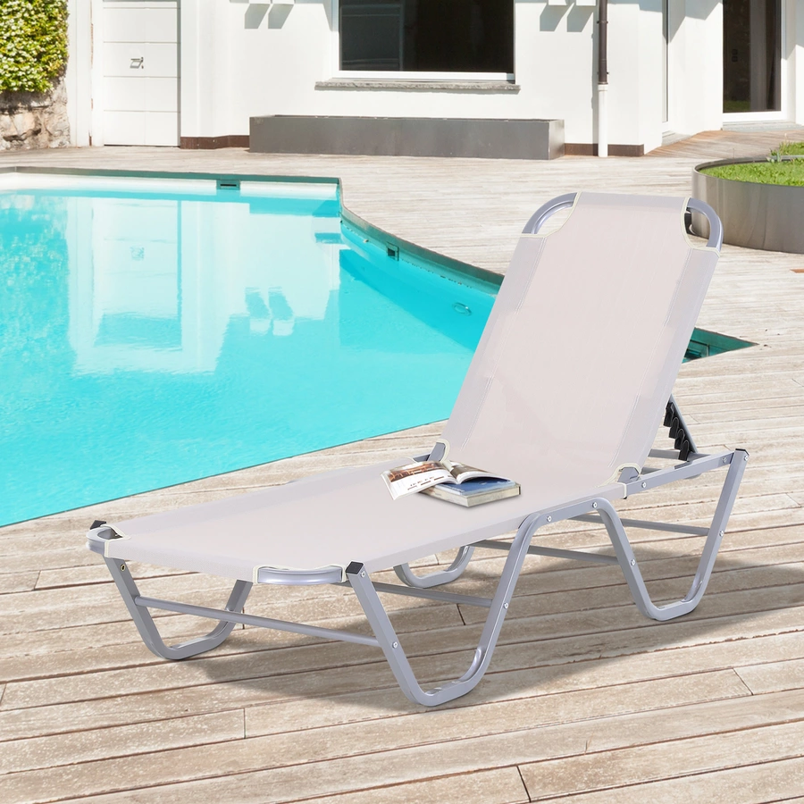 Outsunny Sonnenliege mit verstellbarer Rückenlehne cremeweiß, silber