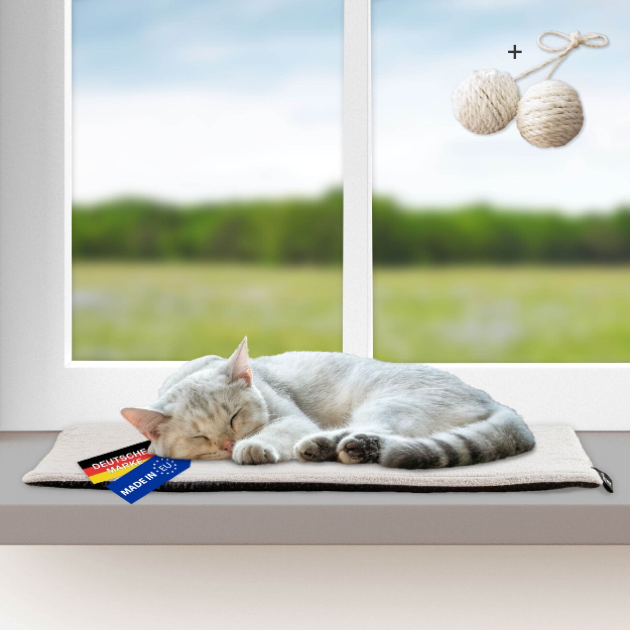 Rohrschneider ® Selbstwärmende Katzendecke, Fensterliege mit rutschfester Unterlage beige 60 cm, 2 cm, 29 cm