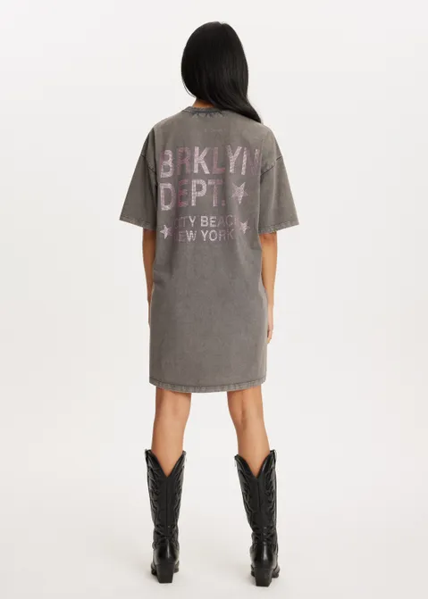 T-shirt jurk met print antraciet (ACIDWAS)
