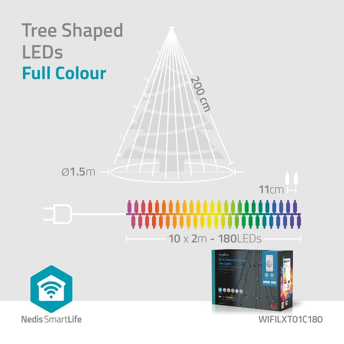 Nedis SmartLife Julelys | Tre | Wi-Fi | RGB | 180 LED s | 10 x 2 m | Android™ / IOS