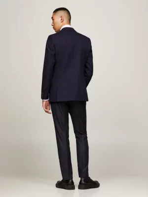 Blazer slim fit com risca de giz em mistura de lã