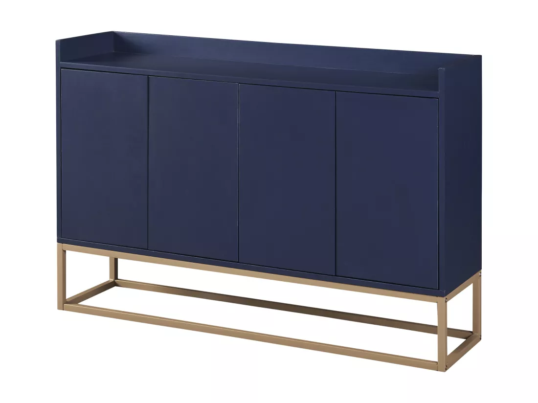 Buffet bas 4 portes - Bois en MDF et pièds en métal - Style moderne - Coloris bleu - 120 x 30 x 80 cm