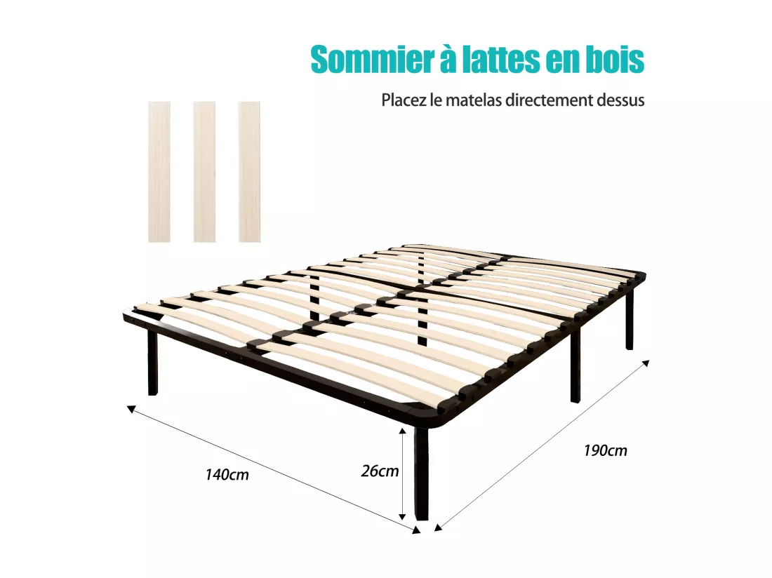 Lit Ensemble Matelas et Sommier 140x190 cm - Matelas 140x190x15cm Mousse - Sommier 140x190cm avec Pieds (Deux colis)