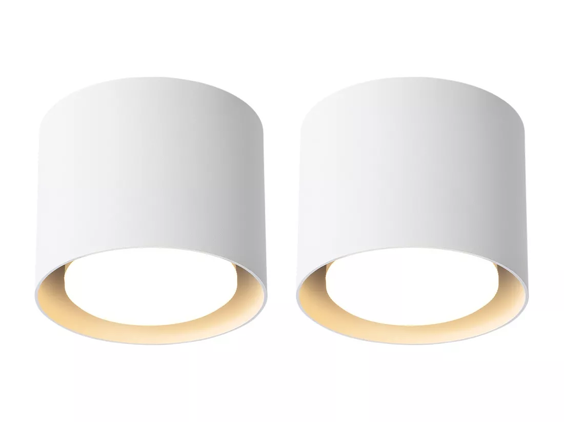 NETTLIFE Pack de 2 Plafonniers Spots LED Blancs : Plafonds ronds en saillie, alum. 230V, ampoules GX53 5W 3000K, pour chambre, couloir