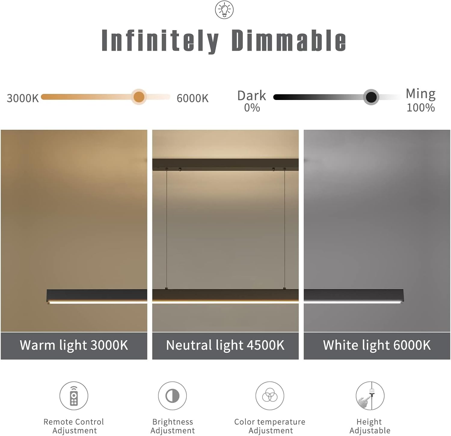 Mikeru LED Hängelampe Lineare Pendelleuchten, 35W 120cm Moderne dimmbar mit Fernbedienung Esstisch Hängeleuchte, Hängende Höhenverstellbare 1-150cm Küchenpendelleuchte, für büro esszimmer Wohnzimmer
