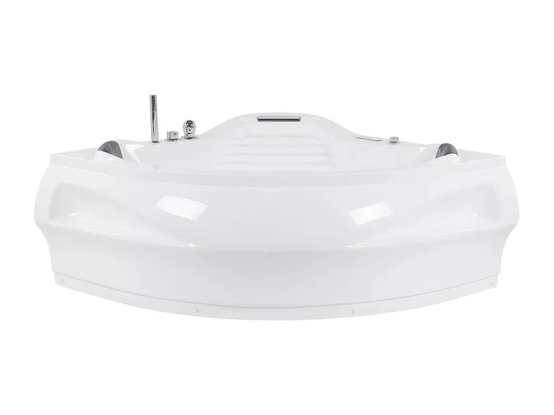 Baignoire d'angle blanche 210 x 145 cm avec LED et haut parleur Bluetooth MONACO