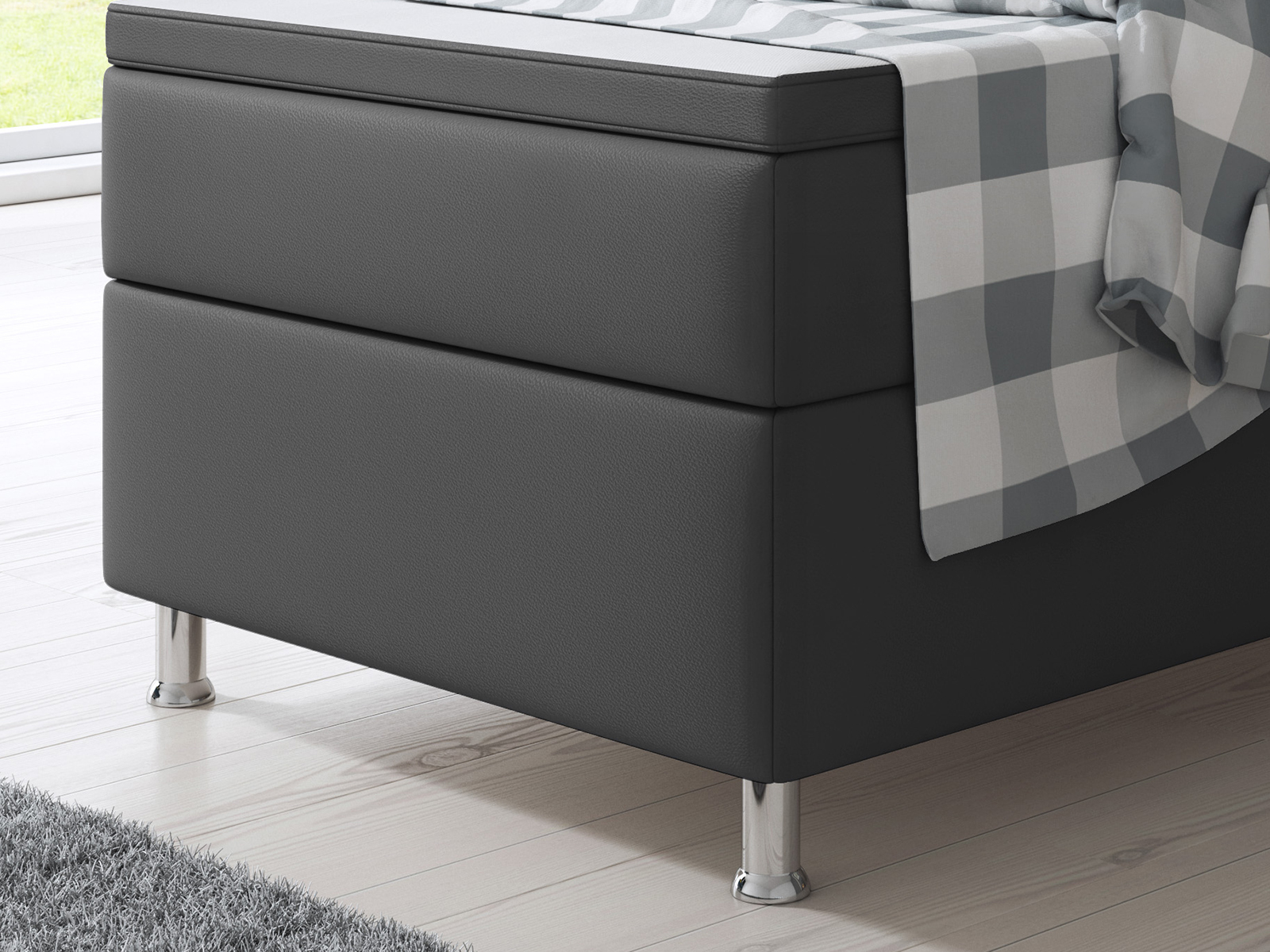 Boxspringbett - anthrazit - mit Topper - H3 - 90x200 cm