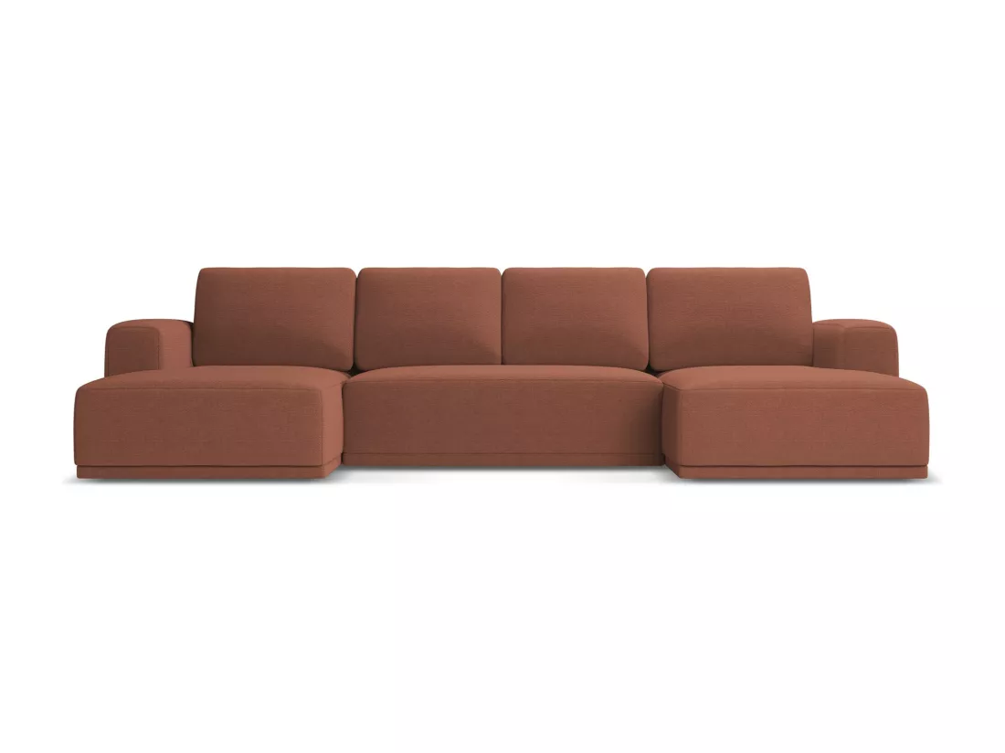Canapé d'angle panoramique convertible en tissu chenille - rose sourd - KAILA