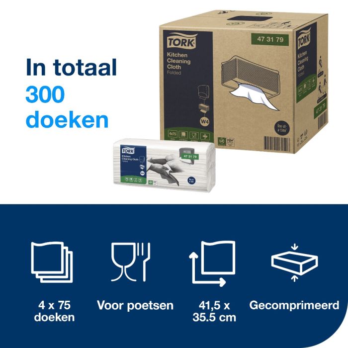 300st Tork keuken werkdoeken W4 Premium wit 473179 1lgs. 35,5x41,5cm 4x75stuks in doos