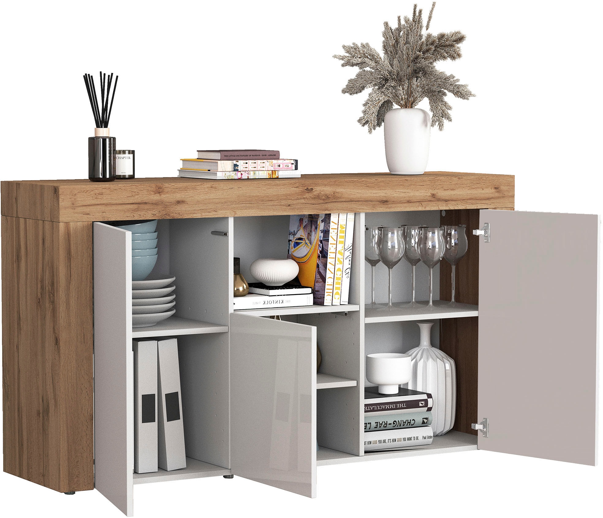 INOSIGN Sideboard »CHRONOS Breite 155 cm mit 3 Türen, 1 offenes und 6 geschlossene Fächer« 1 Stk. tlg. Sideboard,Kommode, Schrank, Grifflos mit Push to Open, Made in Italy