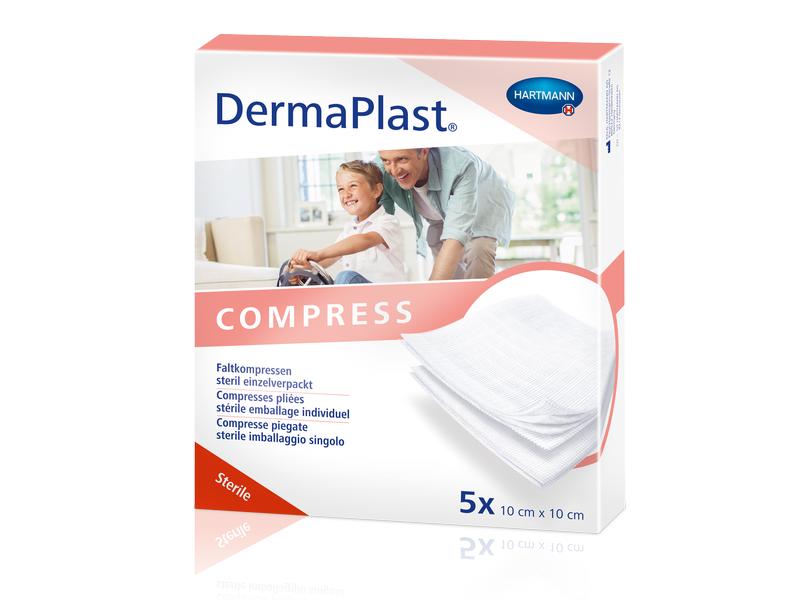 DermaPlast Faltkompresse Compress steril 10 cm x 10 cm, 5 x Sterile Faltkompressen