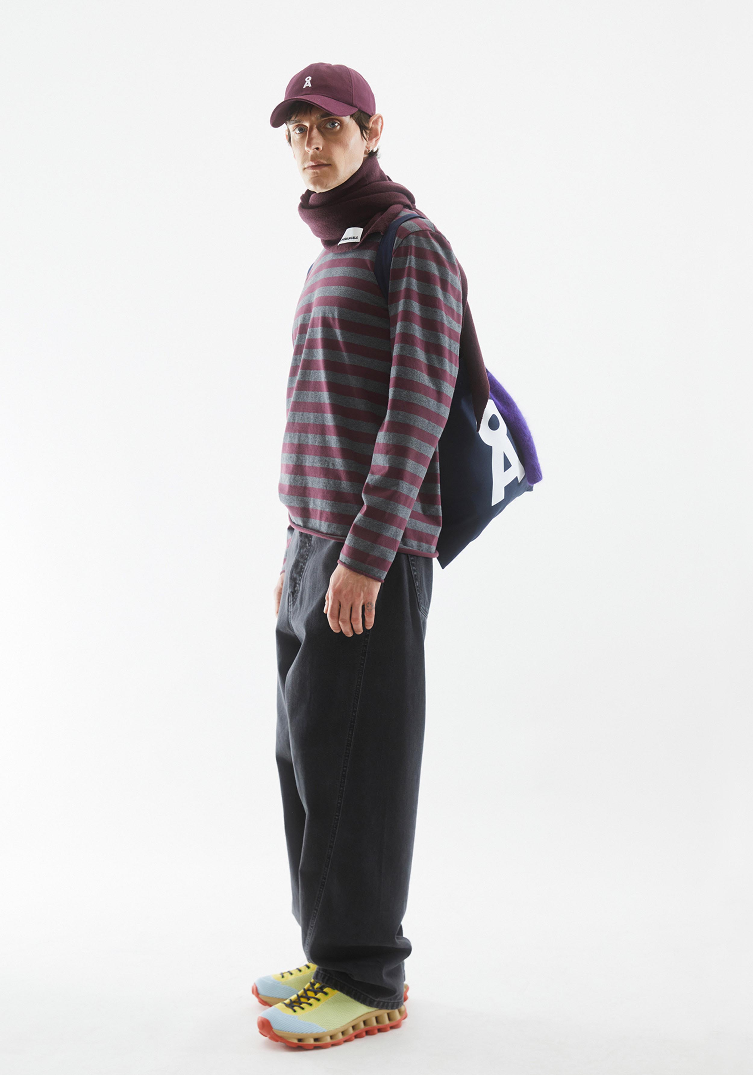 Armedangels Longsleeve Maarkos Stripes Br Steel Melange-Dark Cranberry
