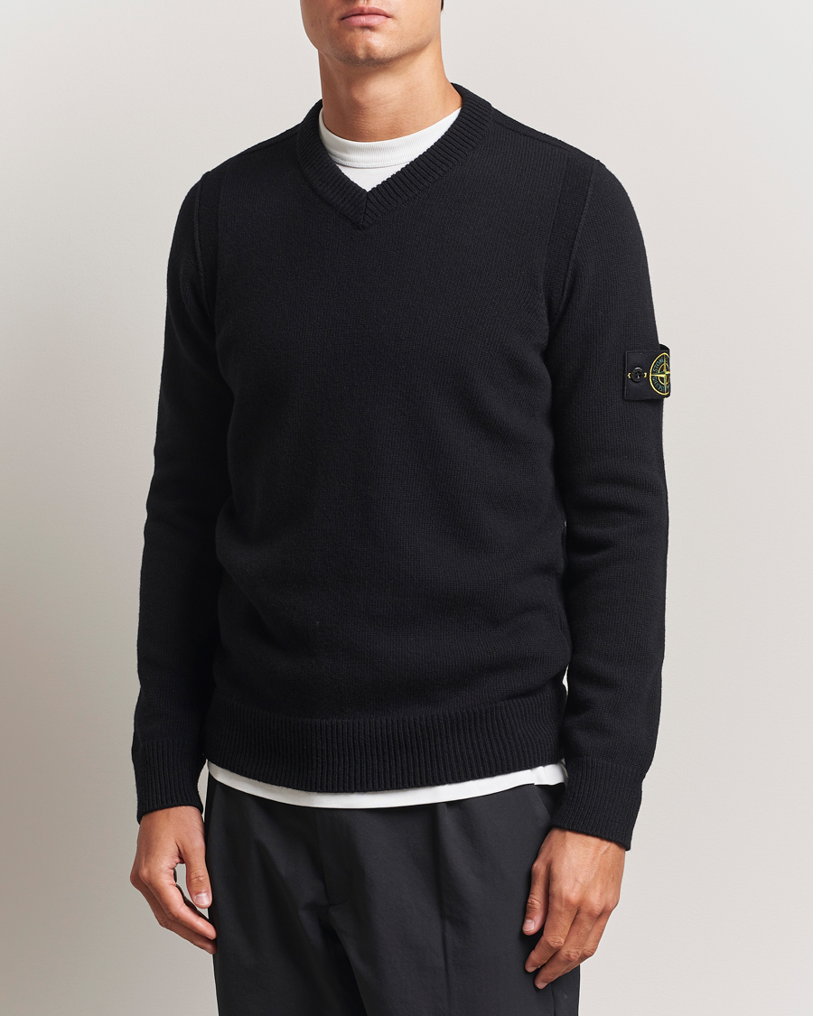 Stone Island Knitted Lambswool V-Neck Black