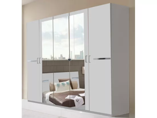 Chambre à coucher complète adulte (lit 140x190 cm + 2 chevets + armoire) coloris blanc/chrome brillant