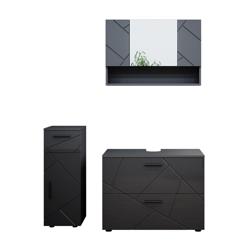 Vicco Badmöbelset Irma Anthrazit Hochglanz modern 80 cm 30 cm Badezimmerschrank Badschrank Badezimmermöbel Waschtischunterschrank Spiegelschrank Midischrank Schranktür Schrankfach Schrankschublade