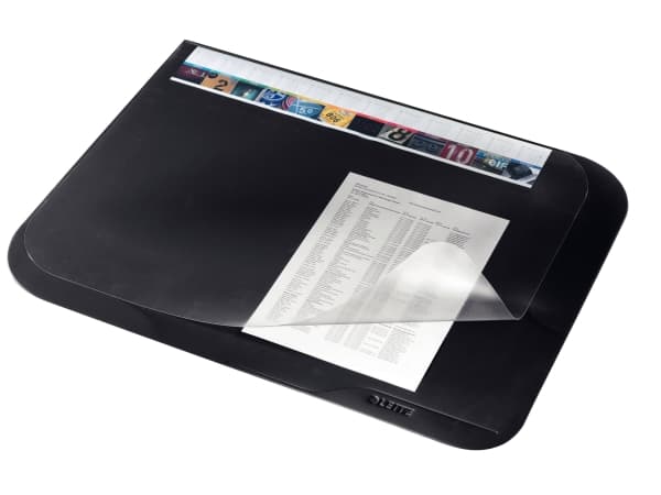 Leitz Plus - Skrivebordsmatte med gjennomsiktig belegg - 50 x 65 cm - polyvinylklorid (PVC) - svart