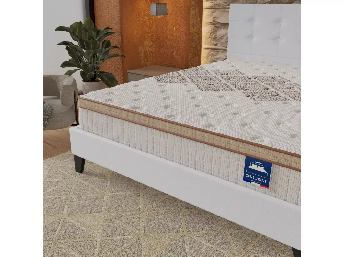 Ensemble Matelas + Lit Avec Tête De Lit 160x200 Cm, Essem 25cm D’épaisseur Mousse Haute Densité