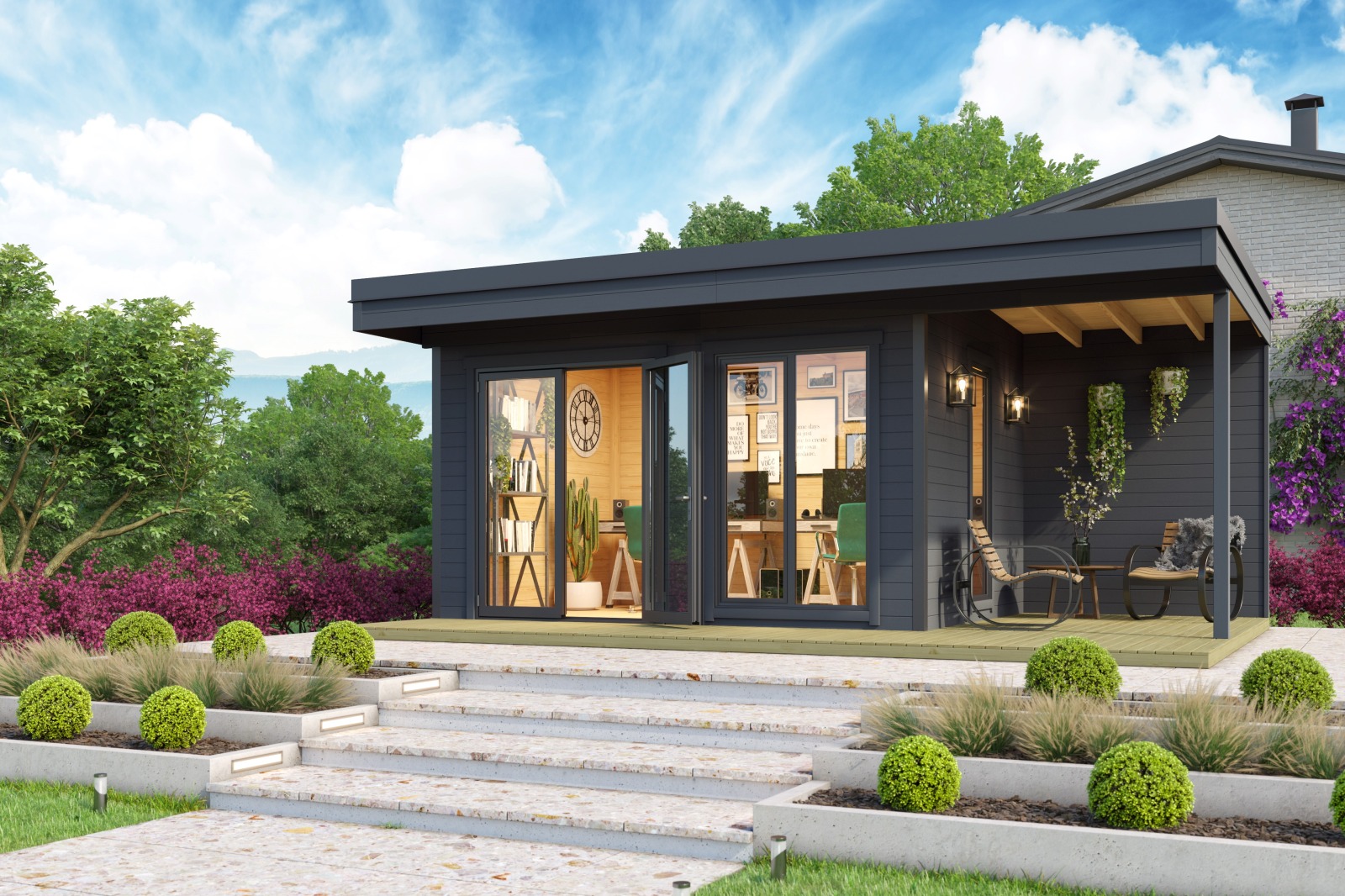 Gartenhaus DOMEO 7 - carbongrau-anthrazit - Fichte massiv