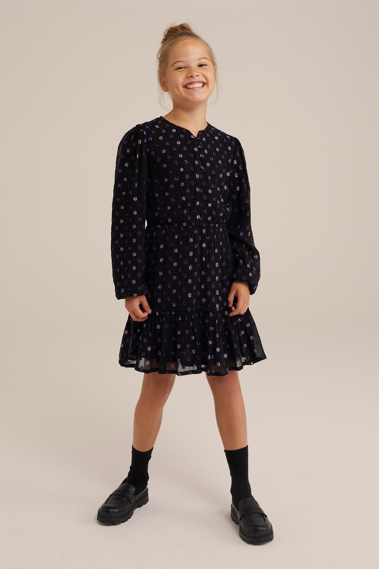 Meisjes jurk met dessin WE Fashion Paars