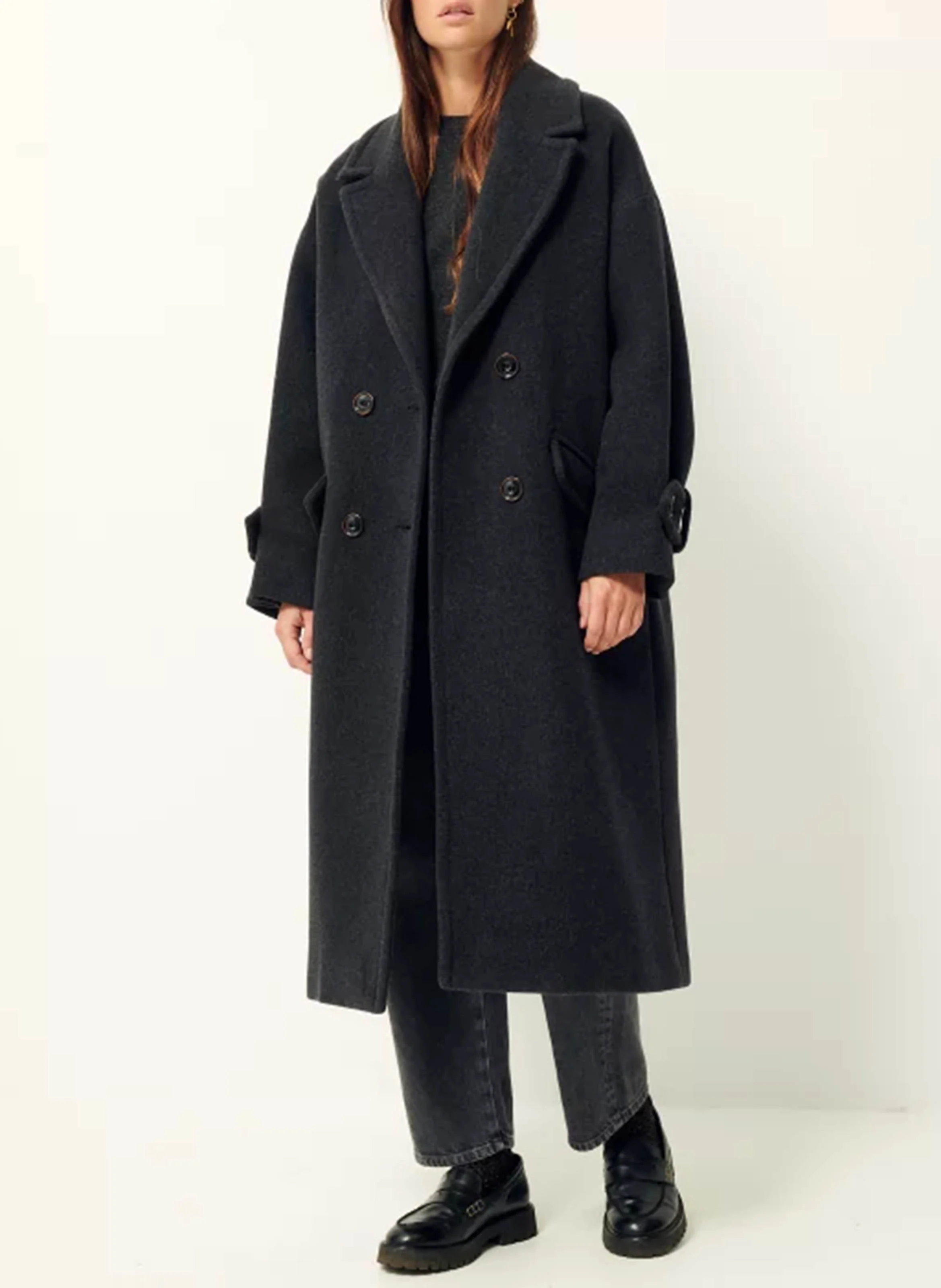 MIA - Manteau droit col tailleur en laine mélangée | Noir