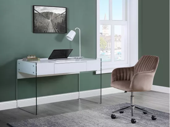 Chaise de bureau - Velours - Beige - Hauteur réglable - ELEANA