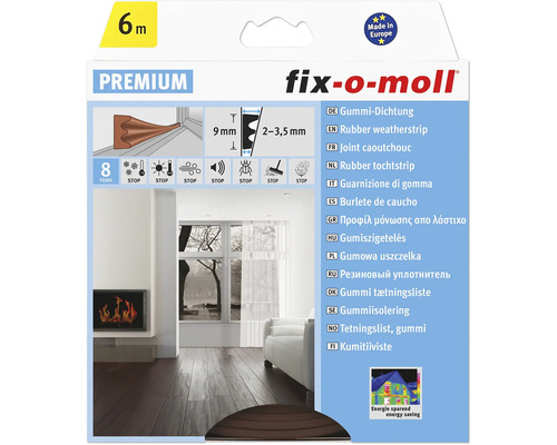 fix-o-moll E-profielafdichting, zelfklevend, bruin, 6 m, 4 x 9 mm