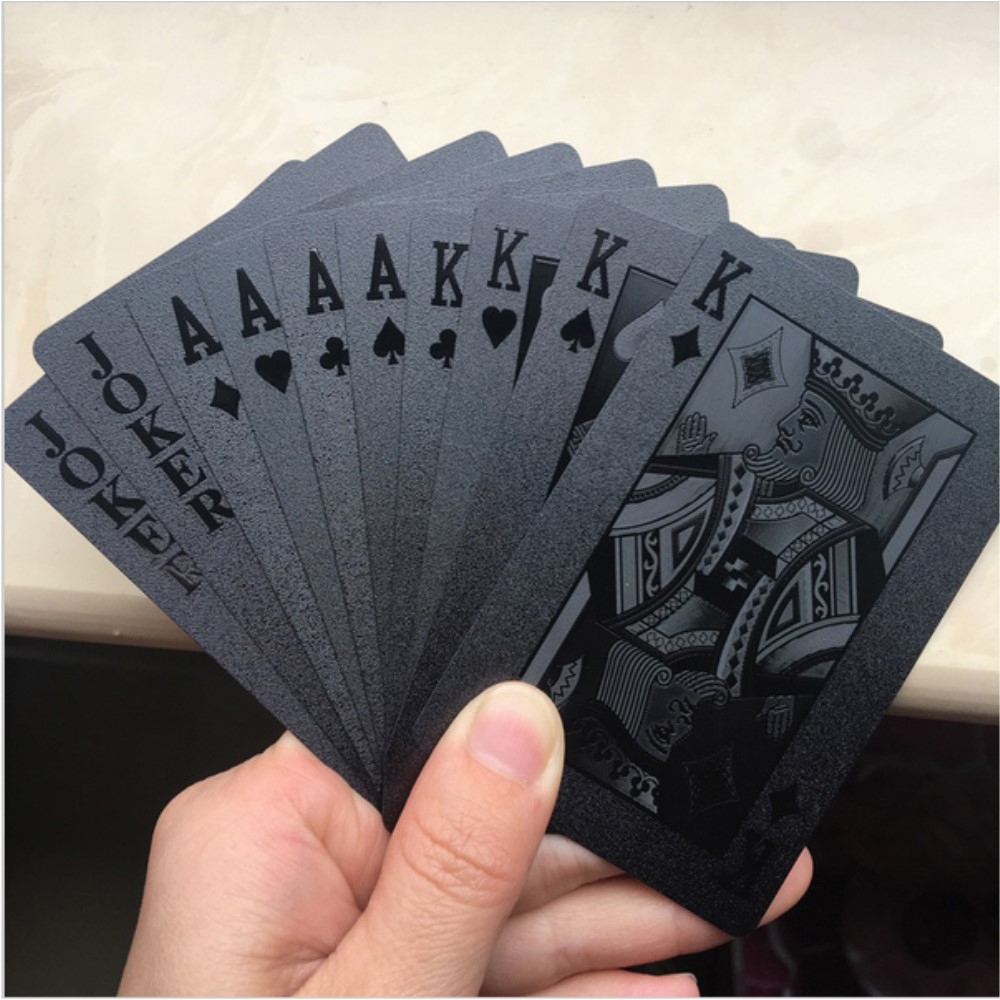 (54er Set) Poker Karten Deck Wasserfestes Jasskarten Spiel - Schwarz