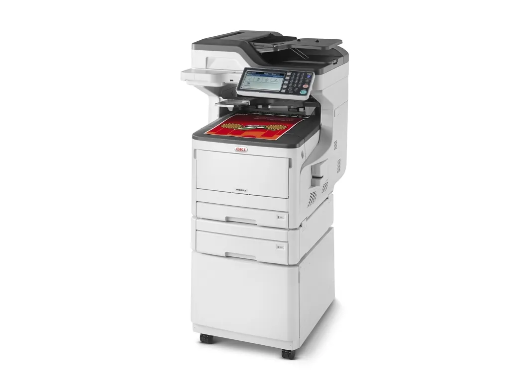 OKI MC853DNCT - Multifunktionsprinter - farve - LED - 297 x 431.8 mm (original) - A3 (medie) - op til 23 spm (kopiering) - op til 23 spm (udskriver) - 935 ark - 33.6 Kbps - USB 2.0, Gigabit LAN, USB vært