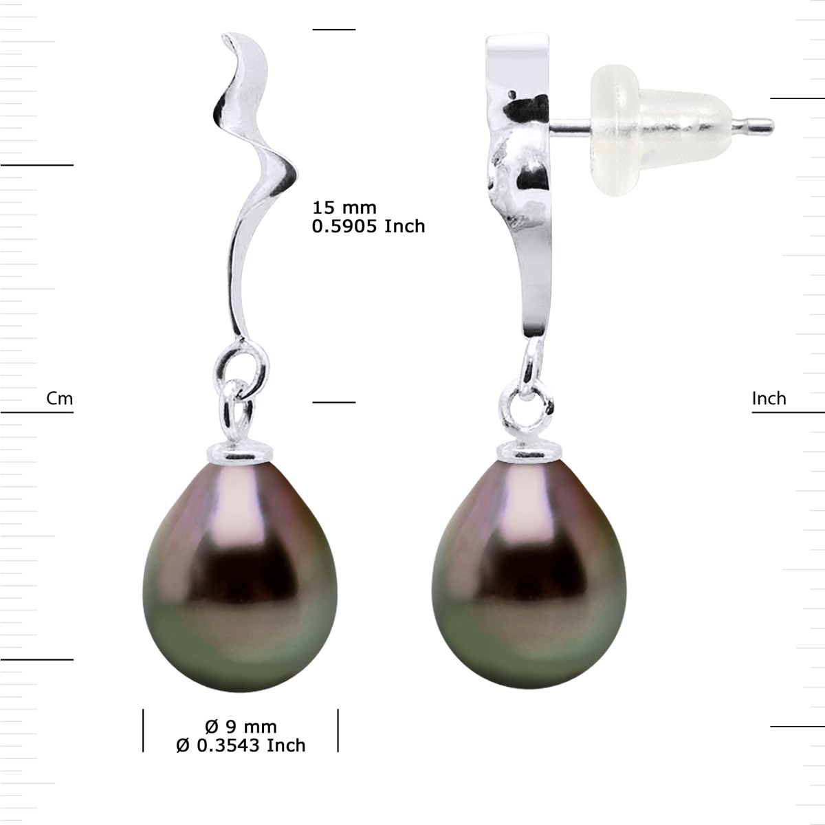 Boucles d'Oreilles Perles de Tahiti Poires 9-10 mm Or Blanc 18 Carats