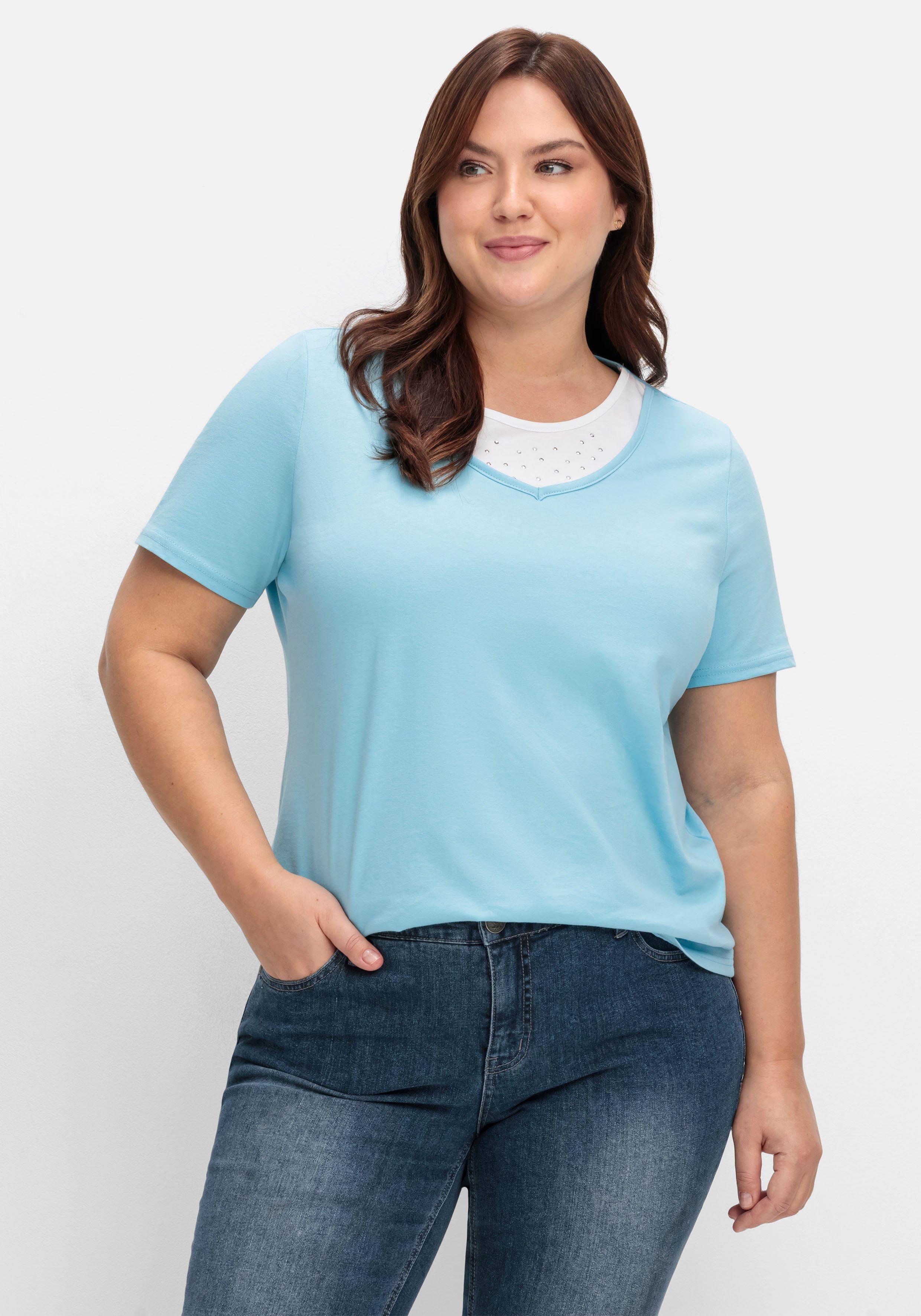 Kurzarmshirt in Layeroptik mit Ziernieten
