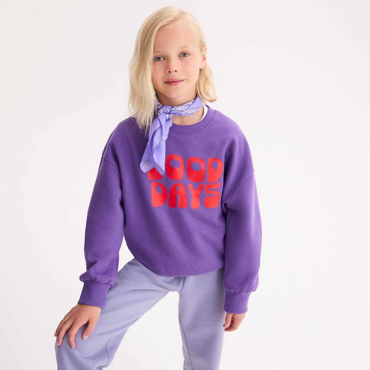 COLEÇÕES LA REDOUTE<br>Suéter com gola redonda e texto, em fleece