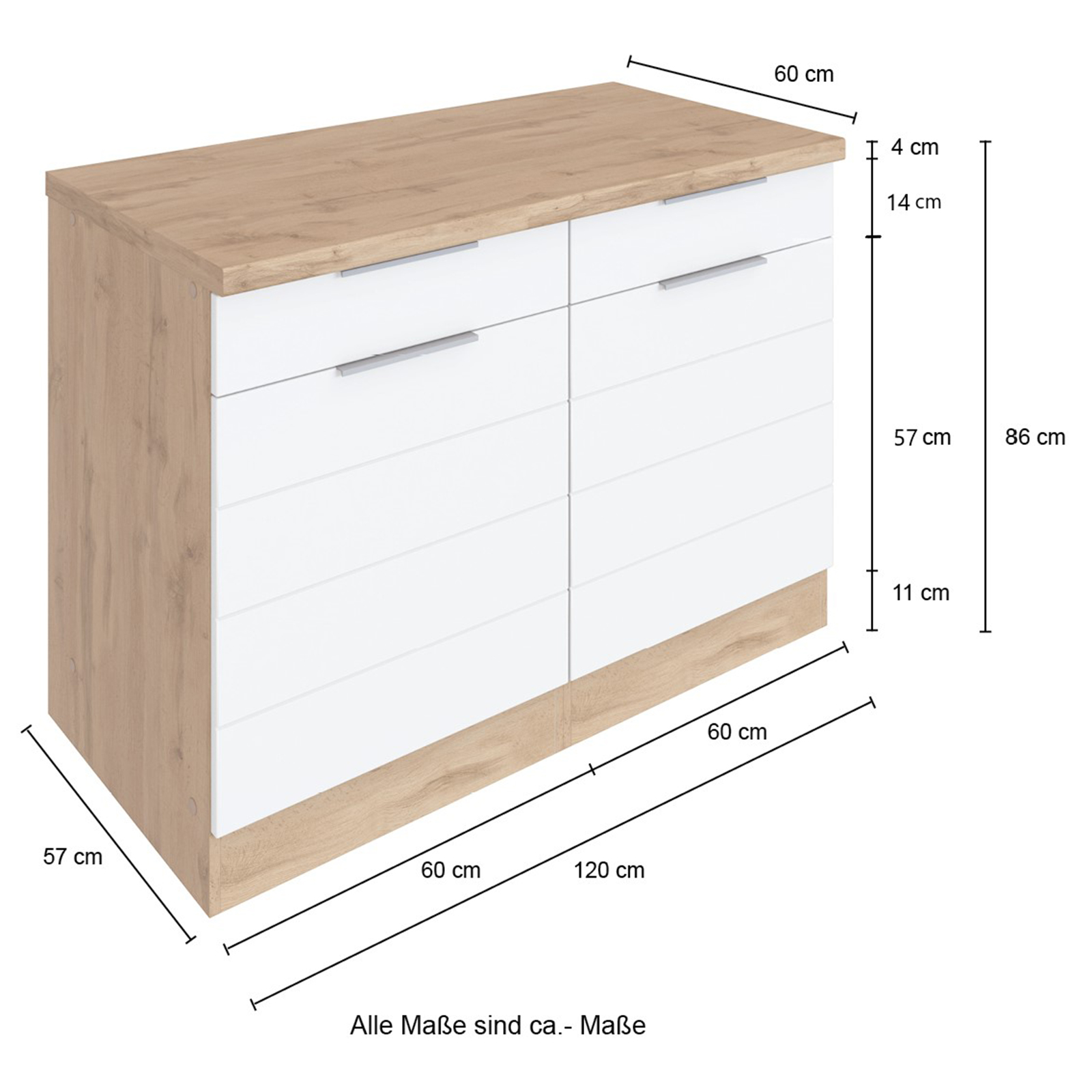 Unterschrank FLORENZ - Wotaneiche-grau matt - 120 cm