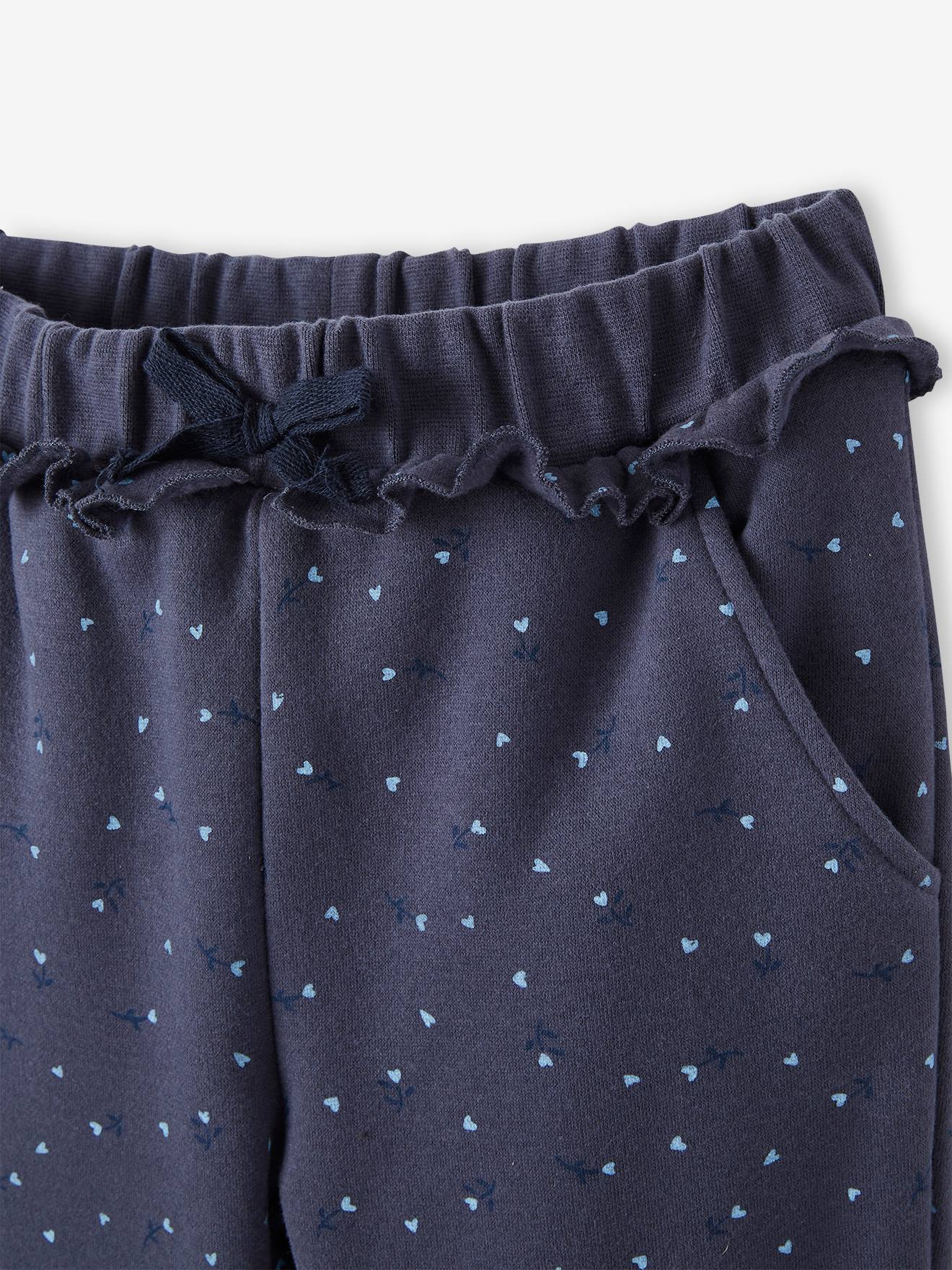 Calça de moletom com babados e estampa floral, estampa azul escura, para meninas.